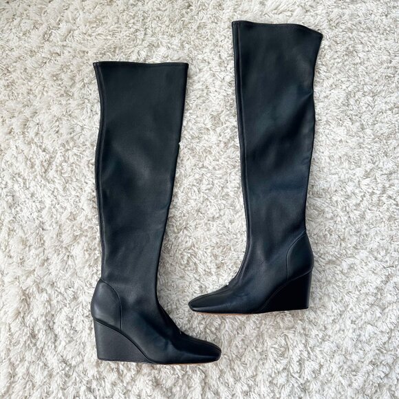 Vince Arlet Leather Over The Knee High Wedge Boots - Picture 2 of 11
